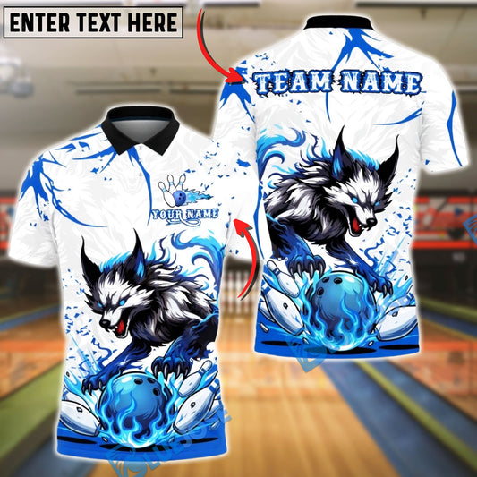 BlueJose Bowling And Pins Wolf Strike Flame Action Customized Name, Team Name 3D Shirt (4 Colors)
