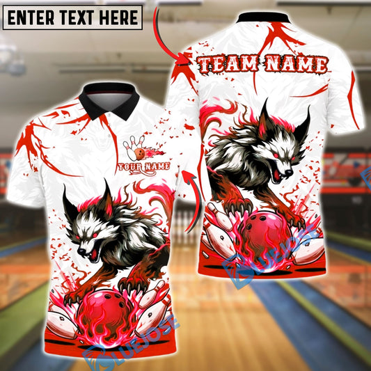 BlueJose Bowling And Pins Wolf Strike Flame Action Customized Name, Team Name 3D Shirt (4 Colors)