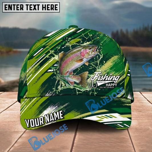 BlueJose Fishing Green Splash Strike Personalized Name Classic 3D Cap Personalized Cap (13 Breeds)