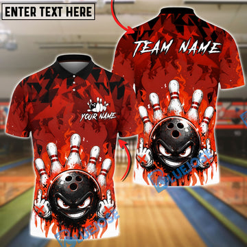 BlueJose Bowling And Pins Flame Angry Ball Customized Name, Team Name 3D Shirt (4 Colors)
