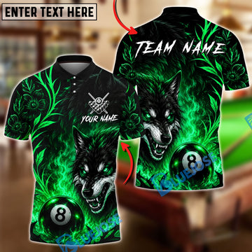 BlueJose Billiards 8 Ball Flame Flower Wolf Personalized Name Shirt (4 Colors)
