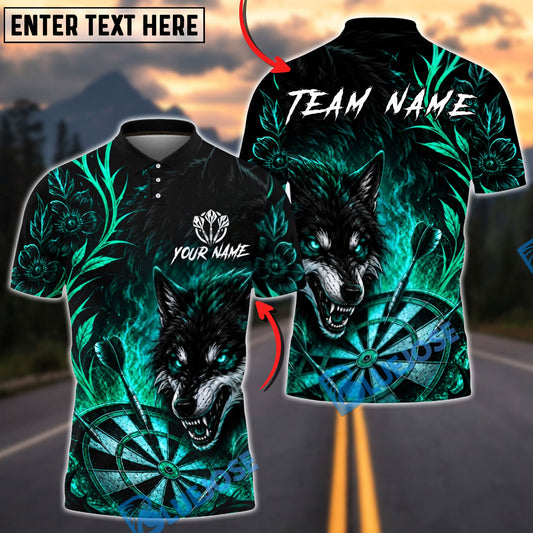 BlueJose Darts Flame Flower Wolf Dartboard Personalized Name, Team Name Unisex Shirt (4 Colors)