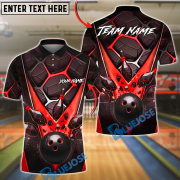 BlueJose Bowling And Pins Copper Hexagon Pattern Customized Name, Team Name 3D Shirt (4 Colors)
