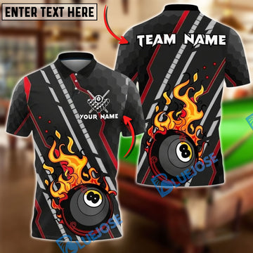 BlueJose Billiards Ball 8 Flaming Trail Personalized Name, Team Name Unisex Shirt (4 Colors)
