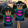 BlueJose Darts Neon Lips Crown Glow Personalized Name, Team Name Unisex Shirt (4 Colors)