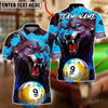 BlueJose Billiards 9-Ball Blood Wolf Design Personalized Name, Team Name Unisex Shirt (4 Colors)