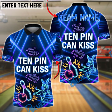BlueJose Bowling Ten Pin Kiss My Neon Design Customized Name, Team Name 3D Shirt (4 Colors)