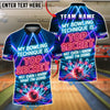 BlueJose Bowling Top Secret Technique Neon Design Customized Name, Team Name 3D Shirt (4 Colors)