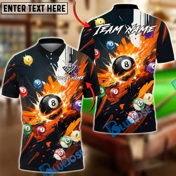 BlueJose Billiards 8-Ball Explosive Fire Effect Personalized Name, Team Name Unisex Shirt (6 Colors)