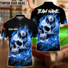 BlueJose Billiards Flaming Skull 8 Ball Design Personalized Name, Team Name Unisex Shirt (4 Colors)
