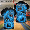 BlueJose Bowling And Pins Leaping Tiger Fire Effect Customized Name, Team Name 3D Shirt (6 Colors)