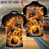 BlueJose Bowling And Pins Leaping Tiger Fire Effect Customized Name, Team Name 3D Shirt (6 Colors)