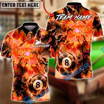 BlueJose Billiards 8-Ball Lightning Storm Personalized Name, Team Name Unisex Shirt (6 Colors)