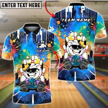 BlueJose Bowling And Pins Bear Graffiti Street Style Customized Name, Team Name 3D Shirt (4 Colors)