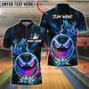 BlueJose Bowling And Pins Evil Face Neon Crown Lightning Customized Name, Team Name 3D Shirt (4 Colors)
