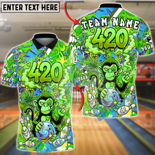BlueJose Bowling 420 Monkey Graffiti Art Customized Name, Team Name 3D Shirt (4 Colors)