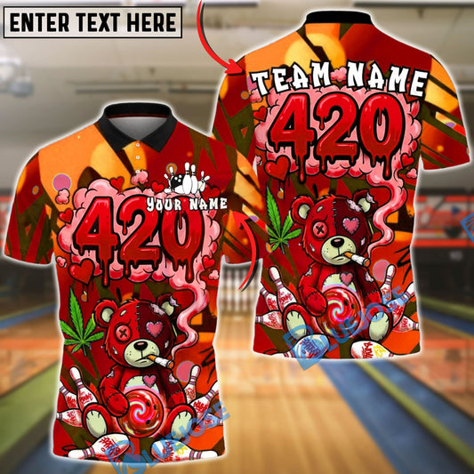 BlueJose Bowling 420 Bear Geometric Customized Name, Team Name 3D Shirt (4 Colors)