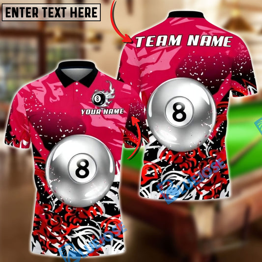 BlueJose Billiards 8 Ball Silver Splash Art Personalized Name, Team Name Unisex Shirt (4 Colors)