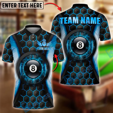 BlueJose Billiards 8 Ball Electric Hexagon Personalized Name, Team Name Unisex Shirt (4 Colors)