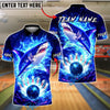 BlueJose Bowling And Pins Electric Shark Customized Name, Team Name 3D Shirt (4 Colors)