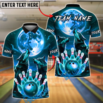 BlueJose Bowling And Pins Howling Wolves Moon Customized Name, Team Name 3D Shirt (4 Colors)