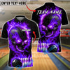 BlueJose Bowling And Pins Flame Skull Fire Pattern Customized Name, Team Name 3D Shirt (4 Colors)