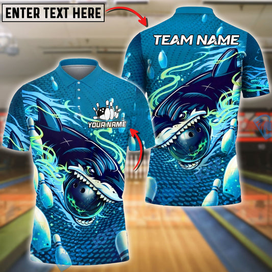 BlueJose Bowling & Pins Shark Striking Ball Neon Ocean Style Customized Name, Team Name 3D Shirt (4 Colors)