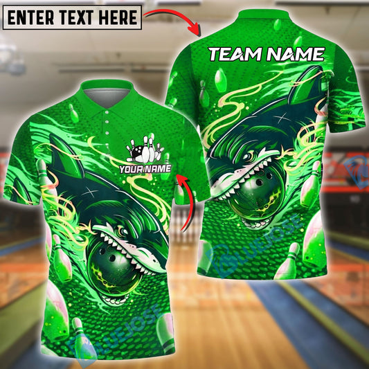 BlueJose Bowling & Pins Shark Striking Ball Neon Ocean Style Customized Name, Team Name 3D Shirt (4 Colors)