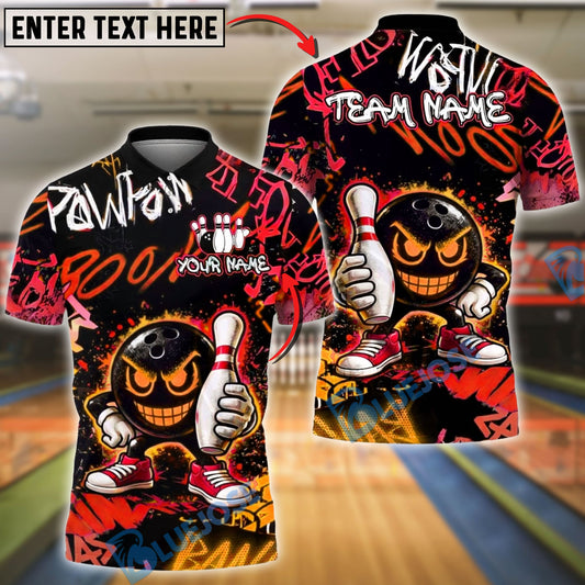 BlueJose Bowling & Pins Neon Graffiti Smiley Bowling Ball Graphic  Customized Name, Team Name 3D Shirt (4 Colors)