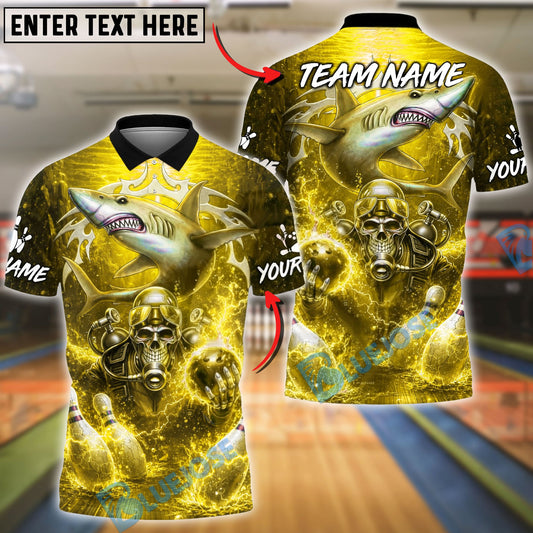 BlueJose Bowling & Pins Shark & Scuba Skull Electric Ocean Graphic Customized Name, Team Name 3D Shirt (6 Colors)
