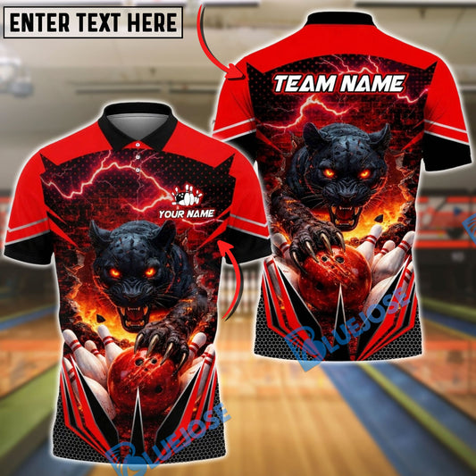 BlueJose Bowling & Pins Black Panther Power Smash Customized Name, Team Name 3D Shirt (4 Colors)