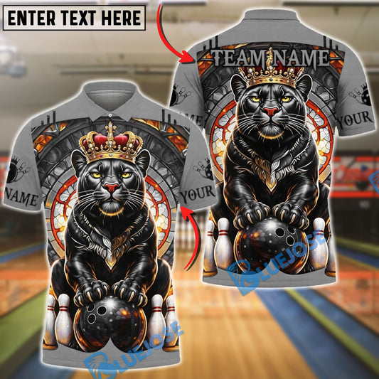 BlueJose Bowling & Pins Royal Panther Crown Customized Name, Team Name 3D Shirt (6 Colors)