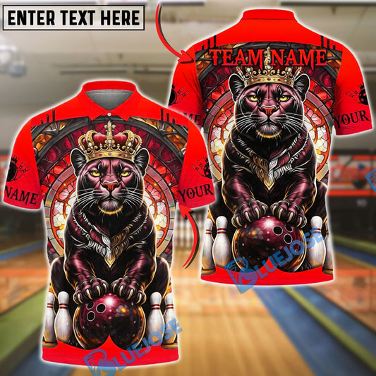BlueJose Bowling & Pins Royal Panther Crown Customized Name, Team Name 3D Shirt (6 Colors)
