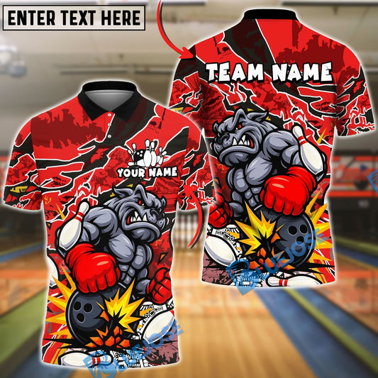 BlueJose Bowling And Pins Boxing Bulldog Explosion Cartoon Style Customized Name, Team Name 3D Shirt (4 Colors)
