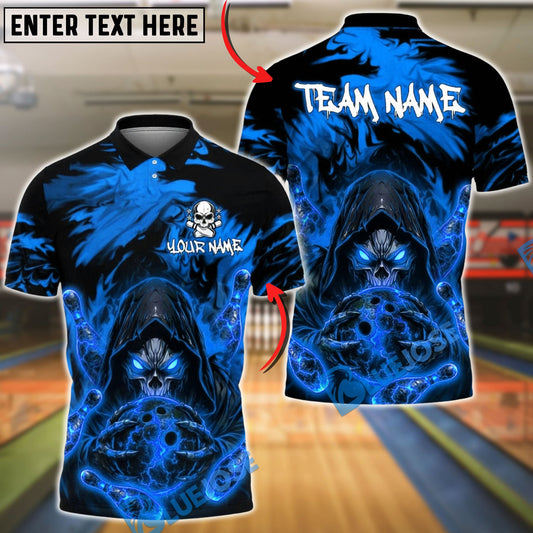 BlueJose Bowling & Pins Grim Reaper Fire Dark Fantasy Design Customized Name, Team Name 3D Shirt (4 Colors)