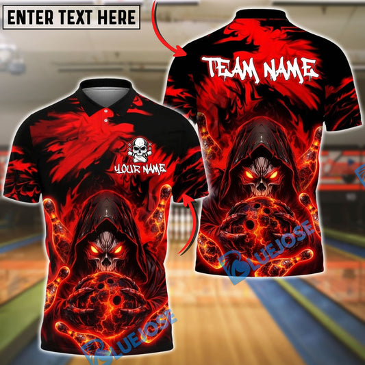 BlueJose Bowling & Pins Grim Reaper Fire Dark Fantasy Design Customized Name, Team Name 3D Shirt (4 Colors)