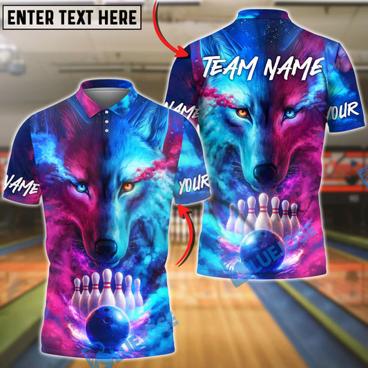 BlueJose Bowling & Pins Neon Wolf Cosmic Galaxy Bowling Art Customized Name, Team Name 3D Shirt (4 Colors)