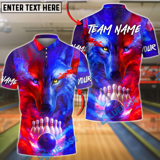 BlueJose Bowling & Pins Neon Wolf Cosmic Galaxy Bowling Art Customized Name, Team Name 3D Shirt (4 Colors)