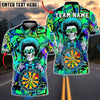 BlueJose Darts Neon Afro Skull Multicolor Options Personalized Name Shirt (4 Colors)