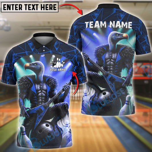 BlueJose Bowling & Pins Rock Vulture Guitar Stage Art Customized Name, Team Name 3D Shirt (4 Colors)