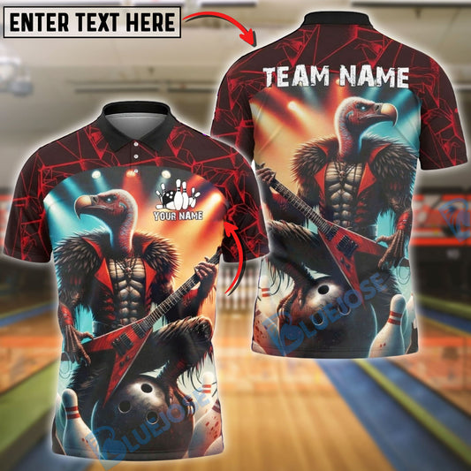 BlueJose Bowling & Pins Rock Vulture Guitar Stage Art Customized Name, Team Name 3D Shirt (4 Colors)
