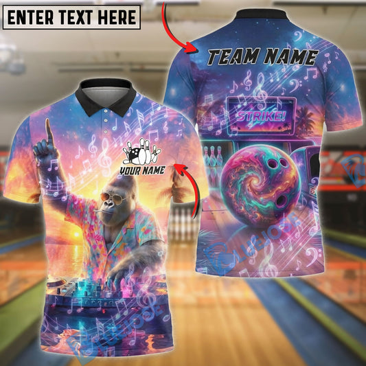 BlueJose Bowling And Pins DJ Gorilla Music Sunset Customized Name, Team Name 3D Shirt