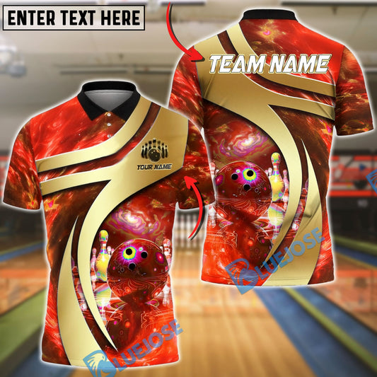 BlueJose Bowling & Pins Cosmic Galaxy Bowling Ball Neon Graphic Customized Name, Team Name 3D Shirt (4 Colors)