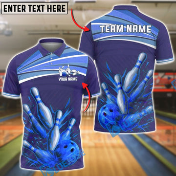 BlueJose Bowling And Pins Strike Explosion Customized Name, Team Name 3D Shirt (4 Colors)