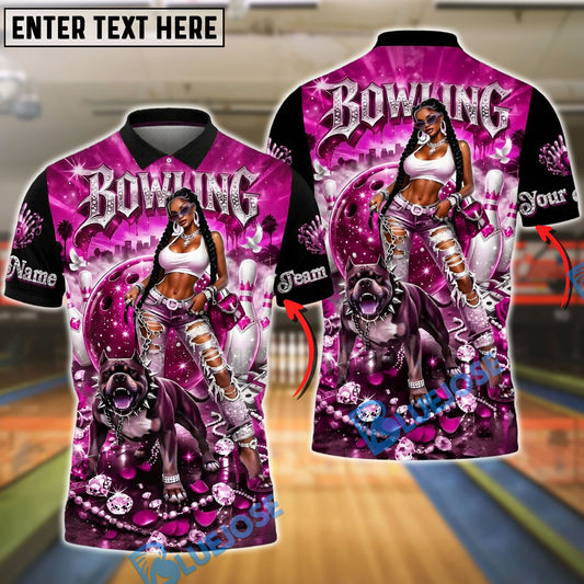 BlueJose Bowling And Pins Diamond Black Girl Pitbull Pink Galaxy Customized Name, Team Name 3D Shirt (6 Colors)
