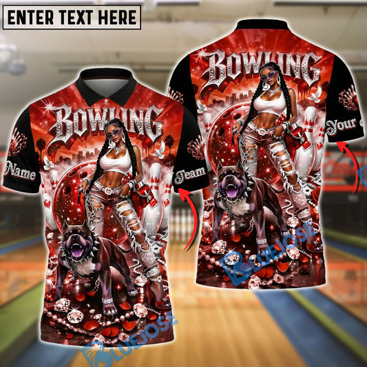 BlueJose Bowling And Pins Diamond Black Girl Pitbull Pink Galaxy Customized Name, Team Name 3D Shirt (6 Colors)
