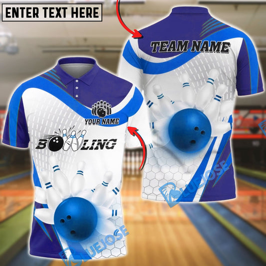 BlueJose Bowling And Pins Strike Hexagon Motion Customized Name, Team Name 3D Shirt (4 Colors)