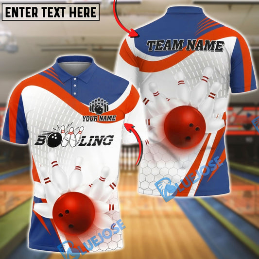 BlueJose Bowling And Pins Strike Hexagon Motion Customized Name, Team Name 3D Shirt (4 Colors)
