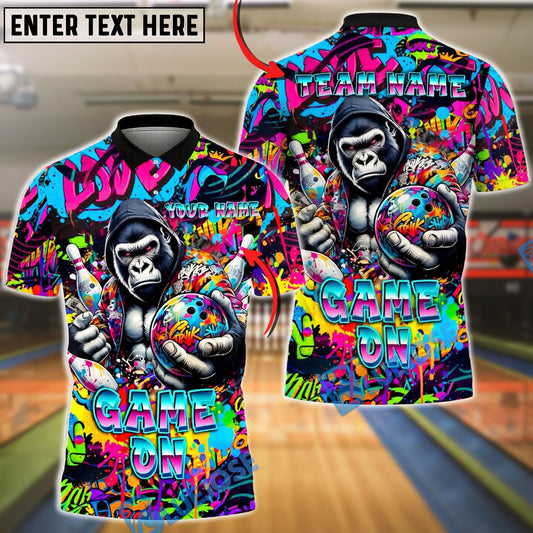 BlueJose Bowling And Pins Gorilla Graffiti Game On Customized Name, Team Name 3D Shirt