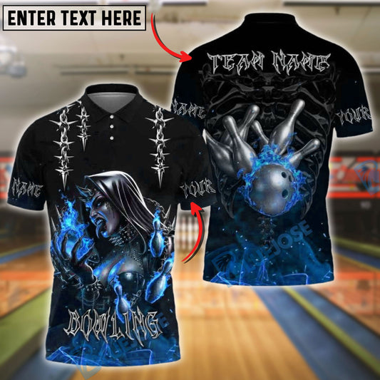 BlueJose Bowling Flaming Nun Skull Customized Name, Team Name 3D Shirt (4 Colors)